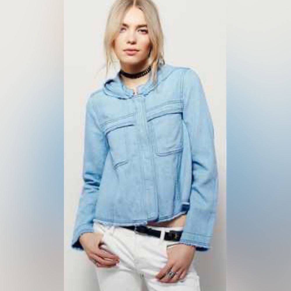 Free People Light Blue Denim Jean Jacket